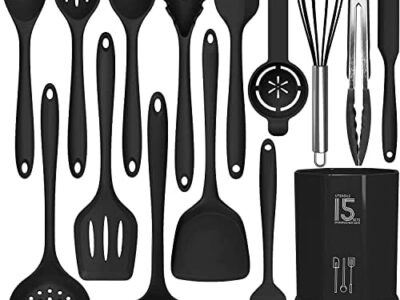 Dishwasher Safe Silicone Cooking Utensils Set – 446°F Heat Resistant Basic Silicone Kitchen Utensils,Turner Tongs, Spatula, Spoon, Brush, Whisk, Gadgets Tools for Nonstick Cookware (BPA Free – Grey)