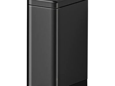 Slim Trash Can with Lid Soft Close, 15 Liter Stainless Steel Step Trash Bin, Rectangular Garbage Can Wastebasket with Removable Inner Bucket for Bedroom, Bathroom, Kitchen, Office(Black)