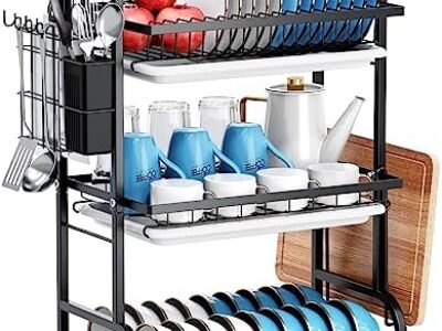YOZOTI Dish Drying Rack for Kitchen, 3 Tier Dish Racks Kitchen Counter Dish Drainers, Large Capacity Dish Strainers with Drain Board Tray Utensil Holder for Countertop Organizer Storage Space Saving