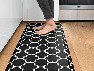 Kitchen Mat Cushioned Anti-Fatigue Kitchen Rug,44x150cm, Non Slip Waterproof Kitchen Floor Mats and Rugs Heavy Duty PVC Ergonomic Comfort Foam Rug for Kitchen, Home, Office, Sink, Laundry,Black