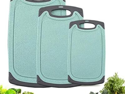 Cutting Boards, 3 Piece Set Kitchen Cutting Board Chopping Boards, Plastic Cutting Boards Set Juice Grooves BPA-Free and Dishwasher Safe (Blue)